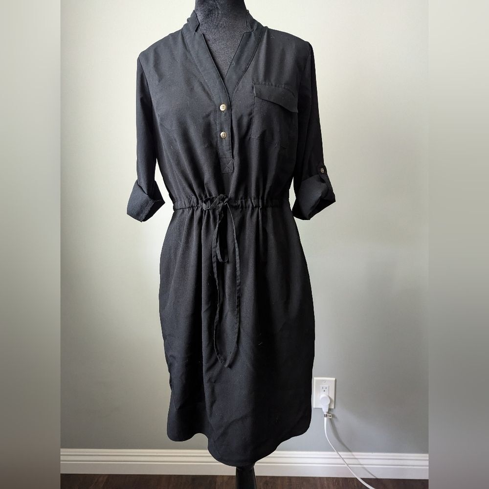Merona Black 3/4 Sleeve Shirtdress w/ Drawstring